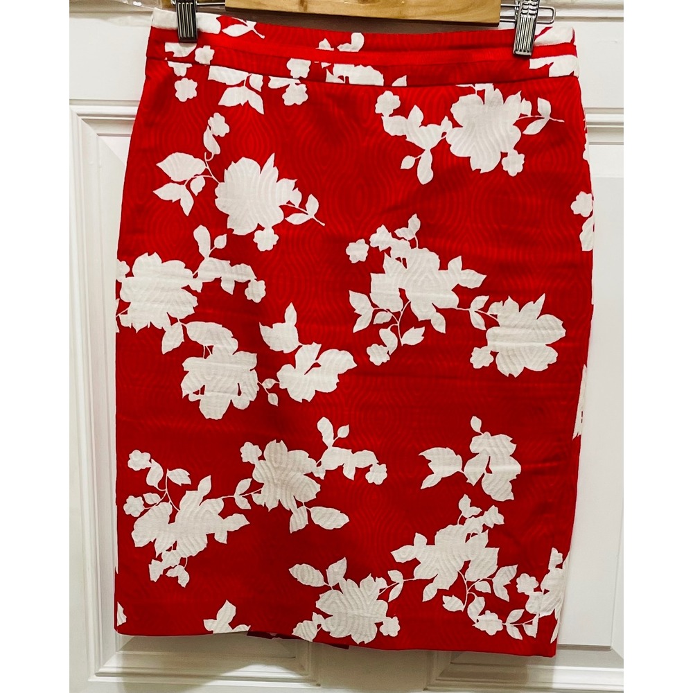 Talbots Womens Floral Print Pencil Skirt Red White Career Office‎